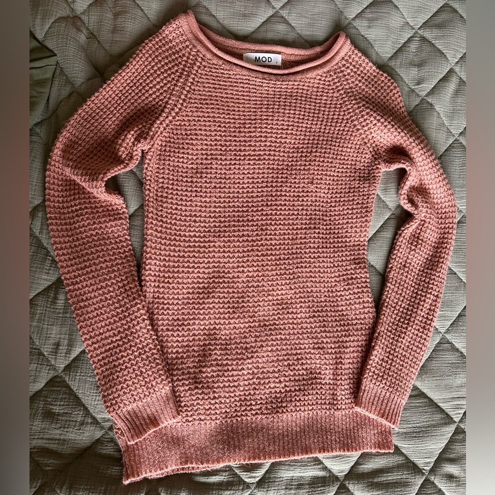 MOD Pink Waffle-Knit Women's Sweater, size small